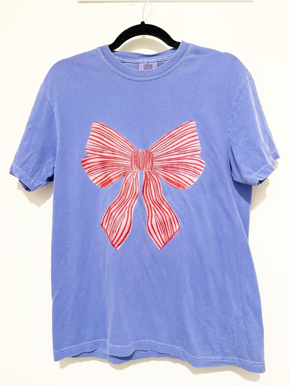 Comfort Colors Blue Tee with Red Bow Graphic